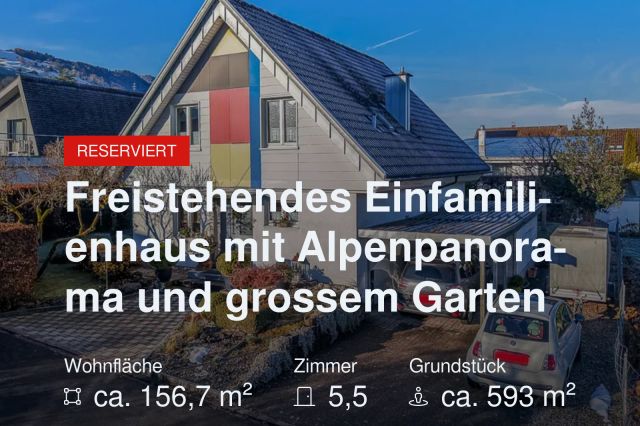 Neu im Angebot: Freistehendes Einfamilienhaus mit Alpenpanorama und grossem Garten