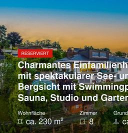 Neu im Angebot: Charmantes Einfamilienhaus mit spektakulärer See- und Bergsicht mit Swimmingpool, Sauna, Studio und Garten